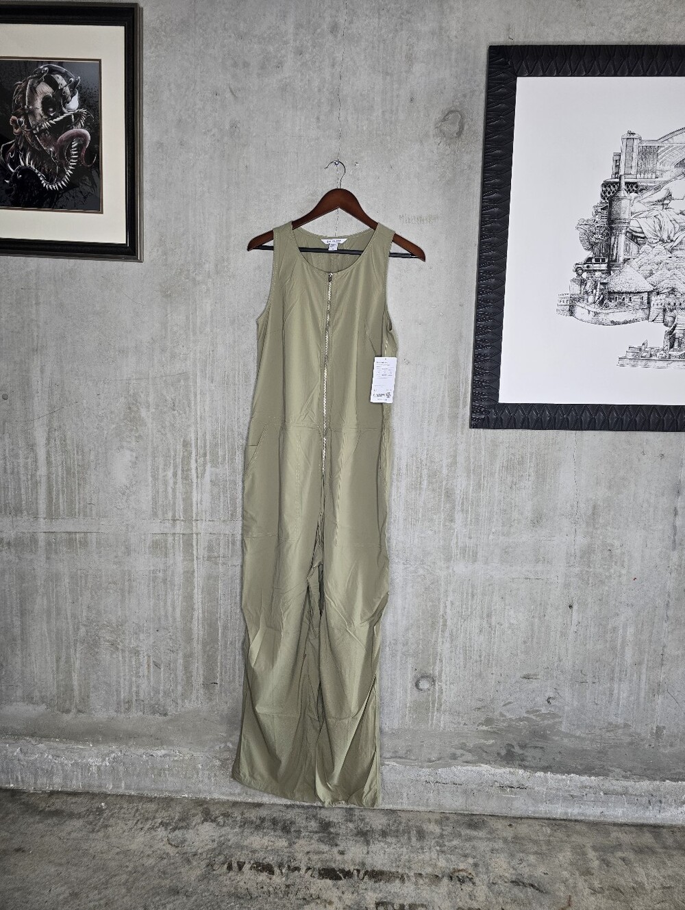 Athleta Olive Green Sleeveless Zip-Front Jumpsuit Size M